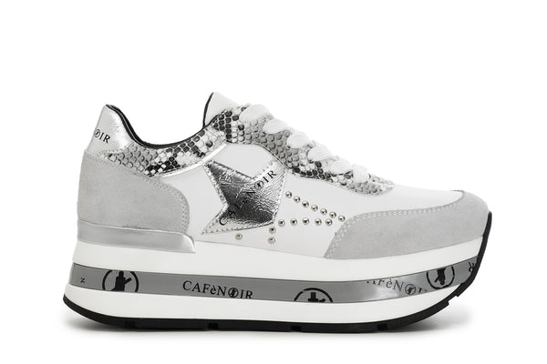 CafèNoir Donna Sneakers in pelle su zeppa con dettagliostella C1DC1030 Bianco