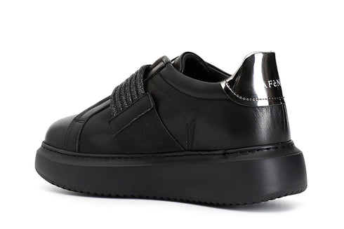 CafèNoir Donna Sneakers in pelle con accessorio strasse elastici C1DE1003N001 Nero