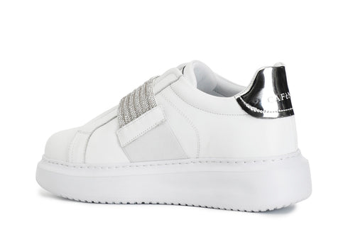 CafèNoir Donna Sneakers in pelle con accessorio strasse elastici C1DE1003W001 Bianco
