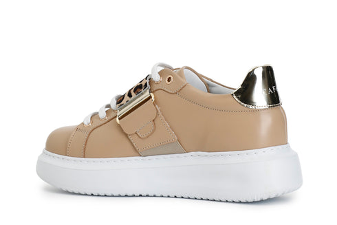 CafèNoir Donna Sneakers in pelle con fascia cavallino C1DE1004M070 Beige maculato