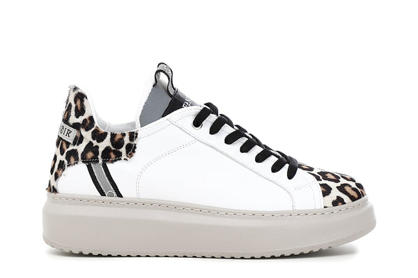 CafèNoir Donna Sneakers in pelle con riporti in cavallino maculato C1DE1211 Bianco