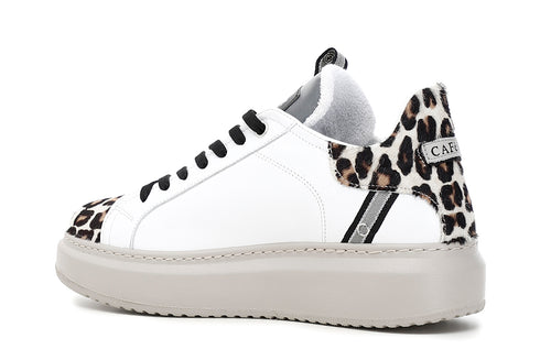 CafèNoir Donna Sneakers in pelle con riporti in cavallino maculato C1DE1211 Bianco