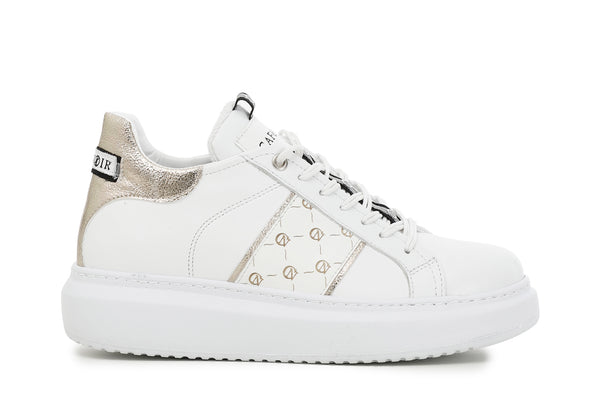 CafèNoir Donna Sneakers in pelle con facia logata laterale C1DE1351 Bianco