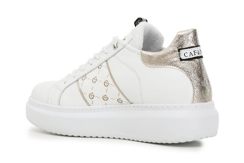 CafèNoir Donna Sneakers in pelle con facia logata laterale C1DE1351 Bianco