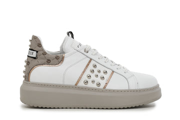 CafèNoir Donna Sneakers in pelle con facia laterale borchie C1DE1410 Bianco/tortora