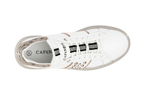 CafèNoir Donna Sneakers in pelle con facia laterale borchie C1DE1410 Bianco/tortora