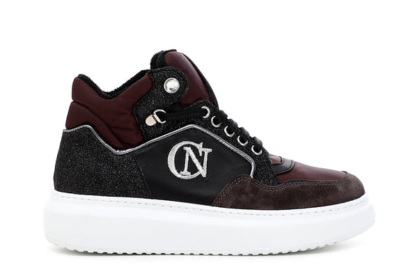 CafèNoir Donna Sneakers tessuto e pelle con ricamo logata C1DE1460 Multi nero