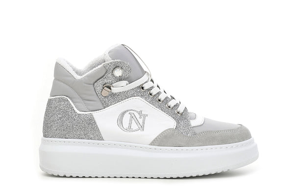 CafèNoir Donna Sneakers tessuto e pelle con ricamo logata C1DE1460 Multi bianco