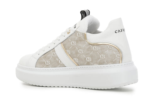 CafèNoir Donna Sneakers in pelle e tessuto con logo C1DE1550 Beige