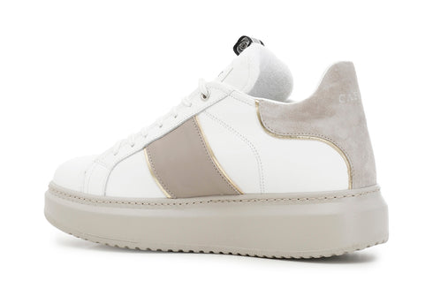 CafèNoir Donna Sneakers in pelle con banda laterale C1DE1570W029 Bianco/tortora