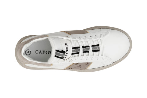 CafèNoir Donna Sneakers in pelle con banda laterale C1DE1570W029 Bianco/tortora