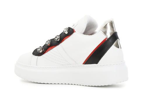 CafèNoir Donna Sneakers in pelle con strass e dettaglio leopardato C1DE1590W005 Multi bianco