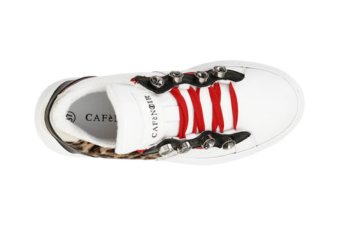 CafèNoir Donna Sneakers in pelle con strass e dettaglio leopardato C1DE1590W005 Multi bianco