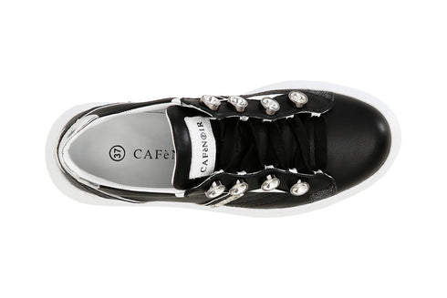 CafèNoir Donna Sneakers in pelle con strass a decoro C1DE1620N001 Nero