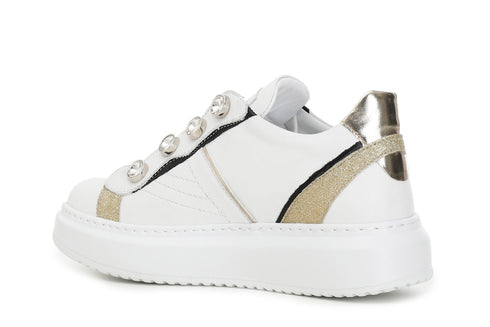 CafèNoir Donna Sneakers in pelle con strass a decoro C1DE1620W001 Bianco