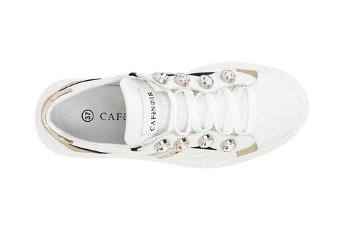 CafèNoir Donna Sneakers in pelle con strass a decoro C1DE1620W001 Bianco