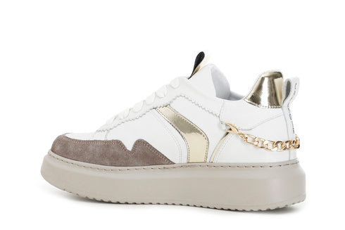 CafèNoir Donna Sneakers in pelle con catena dietro a decoro C1DE1630W001 Bianco