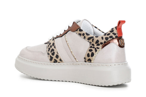 CafèNoir Donna Sneakers in pelle con riporti stampa maculata C1DE1640M005 Taupe