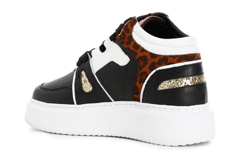 CafèNoir Donna Tronchetto in pelle allacciato con riporti maculati C1DE1660N001 Nero