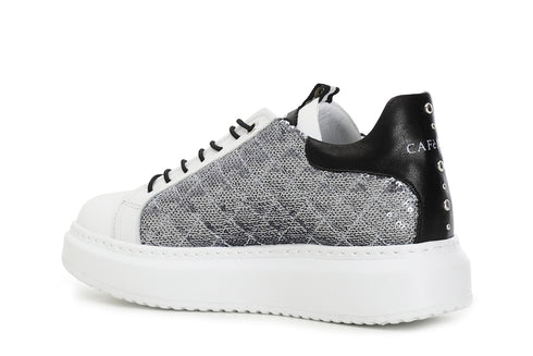 CafèNoir Donna Sneakers in pelle e paillettes trapuntate C1DE9610W001 Bianco
