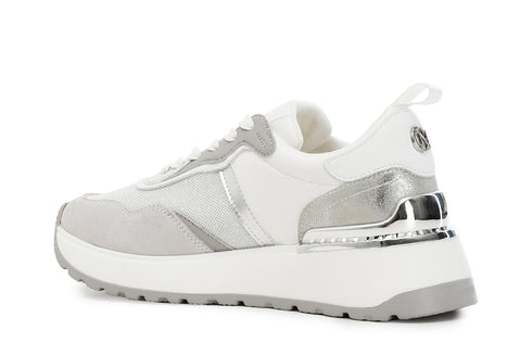 CafèNoir Donna Sneakers allacciata in pelle scamosciata e tessuto mesh C1DL9110W001 Bianco