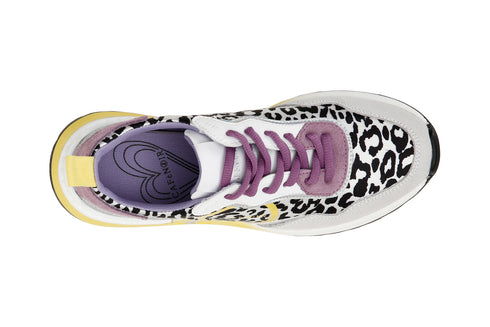 CafèNoir Donna Sneakers allacciata in pelle scamosciata e tessuto leopardato C1DL9120 Maculato bianco