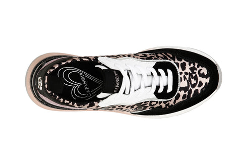 CafèNoir Donna Sneakers allacciata in pelle scamosciata e tessuto leopardato C1DL9120 Maculato rosa