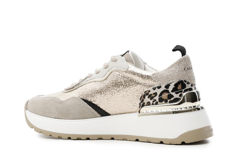 CafèNoir Donna Sneakers allacciata in pelle scamosciata e metal crack C1DL9130 Platino