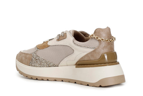 CafèNoir Donna Sneakers in mesh e pelle con dettaglio glitter C1DL9440M006 Sabbia