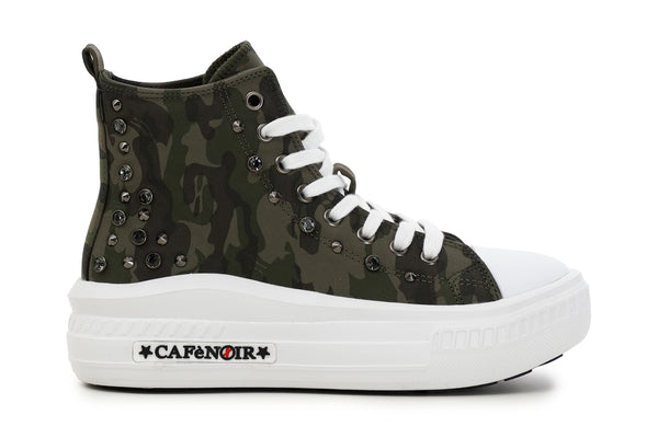 CafèNoir Donna Sneakers allacciata in tessuto camouflage C1DM9220 Militare