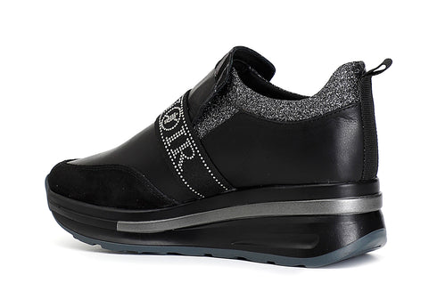 CafèNoir Donna Slipon in pellle con fascia logo strass C1DN1001N001 Nero