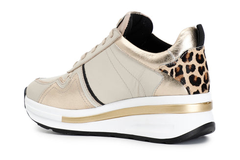 CafèNoir Donna Sneaker in pelle cavallino e laminato C1DN1005M015 Beige/platino