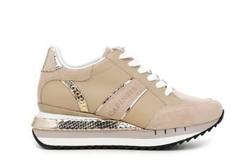 CafèNoir Donna Sneakers allacciata in pelle con dettaglio pitonato C1DN1110 Beige