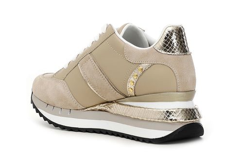 CafèNoir Donna Sneakers allacciata in pelle con dettaglio pitonato C1DN1110 Beige