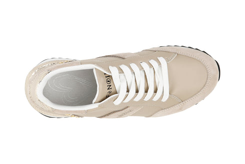 CafèNoir Donna Sneakers allacciata in pelle con dettaglio pitonato C1DN1110 Beige