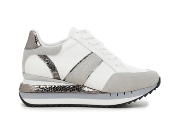 CafèNoir Donna Sneakers allacciata in pelle con dettaglio pitonato C1DN1110 Ghiaccio