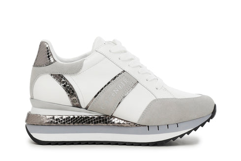 CafèNoir Donna Sneakers allacciata in pelle con dettaglio pitonato C1DN1110 Ghiaccio