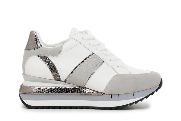 CafèNoir Donna Sneakers allacciata in pelle con dettaglio pitonato C1DN1110 Ghiaccio