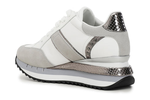 CafèNoir Donna Sneakers allacciata in pelle con dettaglio pitonato C1DN1110 Ghiaccio