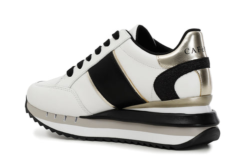 CafèNoir Donna Sneakers allacciata in pelle con dettaglio logo C1DN1150 Bianco/nero