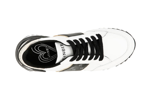 CafèNoir Donna Sneakers allacciata in pelle con dettaglio logo C1DN1150 Bianco/nero