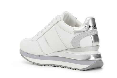 CafèNoir Donna Sneakers in pelle con banda logo laterale C1DN1330W002 Bianco/argento