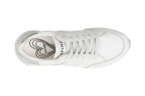 CafèNoir Donna Sneakers in pelle con banda logo laterale C1DN1330W002 Bianco/argento