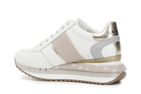 CafèNoir Donna Sneakers in pelle con banda logo laterale C1DN1330W029 Bianco/tortora