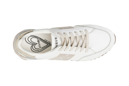 CafèNoir Donna Sneakers in pelle con banda logo laterale C1DN1330W029 Bianco/tortora