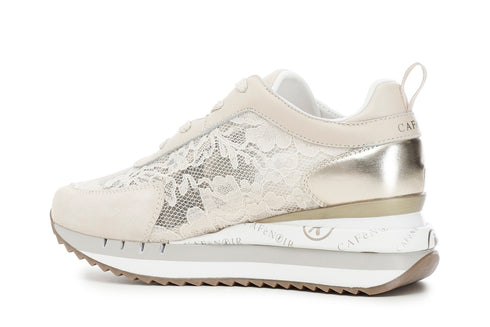 CafèNoir Donna Sneakers in pizzo con riporti in pelle e laminato C1DN9320M008 Beige