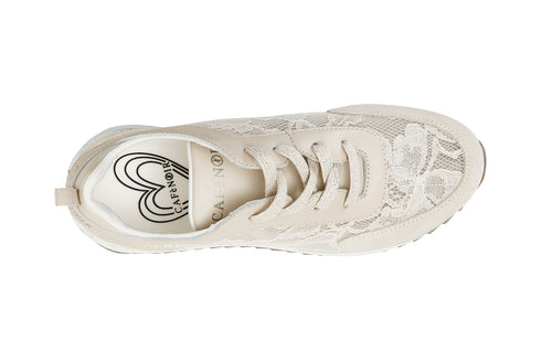 CafèNoir Donna Sneakers in pizzo con riporti in pelle e laminato C1DN9320M008 Beige