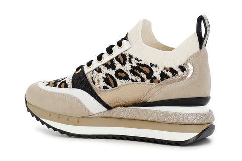 CafèNoir Donna Sneakers in maglia e pelle scamosciata C1DN9570M055 Multi maculato beige