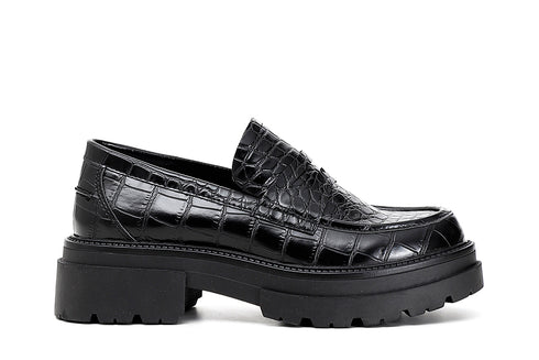 CafèNoir Donna Mocassino in similpelle stampa cocco con passante C1EC8220 Nero