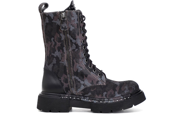 CafèNoir Donna Tronchetto alto allacciato in crosta mimetica C1FB6080 Camouflage